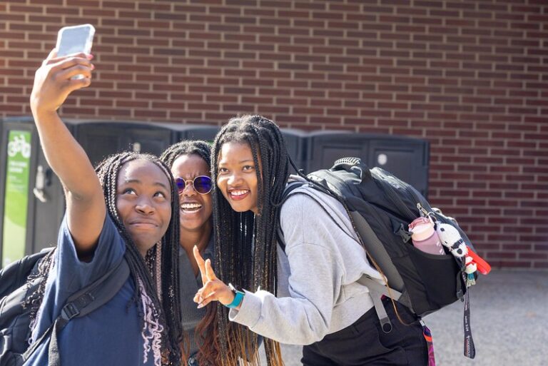 Three girls taking a selfie together